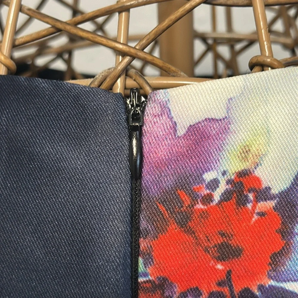 Beulah Style Floral on Navy, fit/flare occasion midi dress. Sleeveless. Size MP - Picture 8 of 12